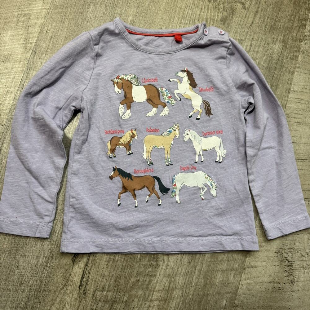 Mini Boden Horse Breeds Graphic Tee Long Sleeve Kids 2-3Y Purple Equestrian Pony
